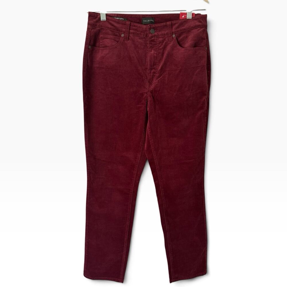 NWT Talbots Corduroy Straight Leg Pants Burgundy Size 8 Curvy